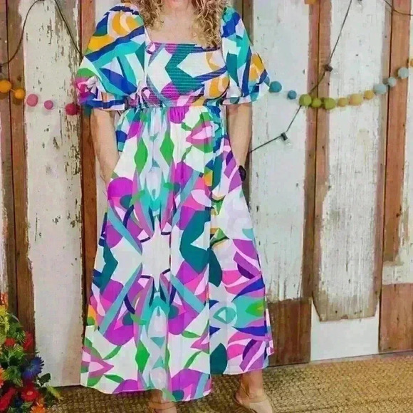 New Long Dress‎ with Puffed Sleeves and Pockets - Picture 1 of 5